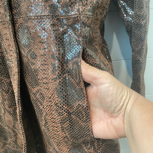 Brown Snake Print Leather 3/4 Coat size medium - Picture 10 of 11